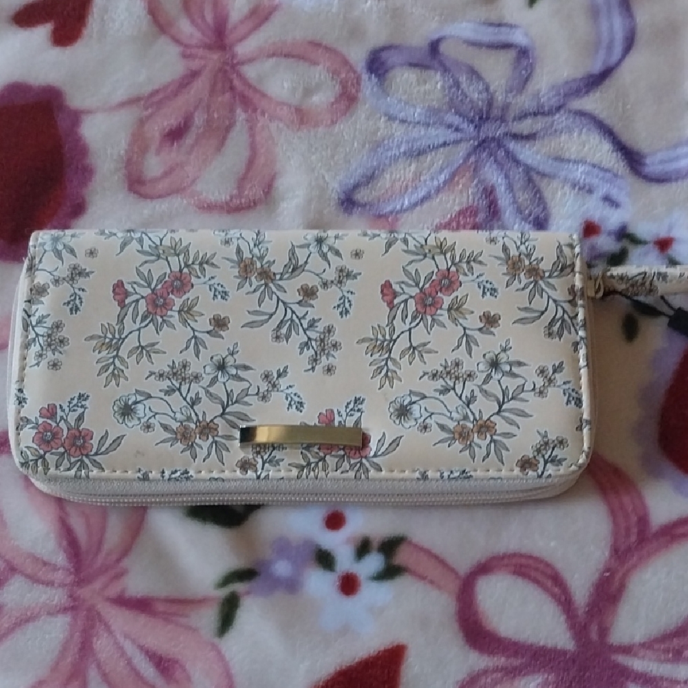 Floral Cream Wallet with Pink Accents